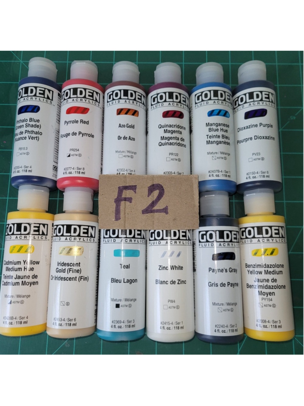 F2 Golden Fluid Acrylic Paint 4fl.oz 118ml Lot Of 12 BOTTLES NEW
